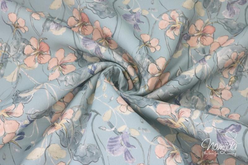 0,5 MTR. ♥ SOFTSHELL PAINTED FLOWERS DuSTY MINT ♥