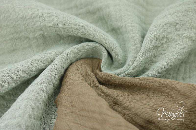 0,5 MTR. ♥ DouBLE FACE GAUZE - Musselin  MINT/TAUPE - Baumwollstoff ♥