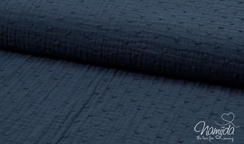 0,5 MTR. ♥ DoTTY MuSSELIN - NAVY - DouBLE GAUZE ♥