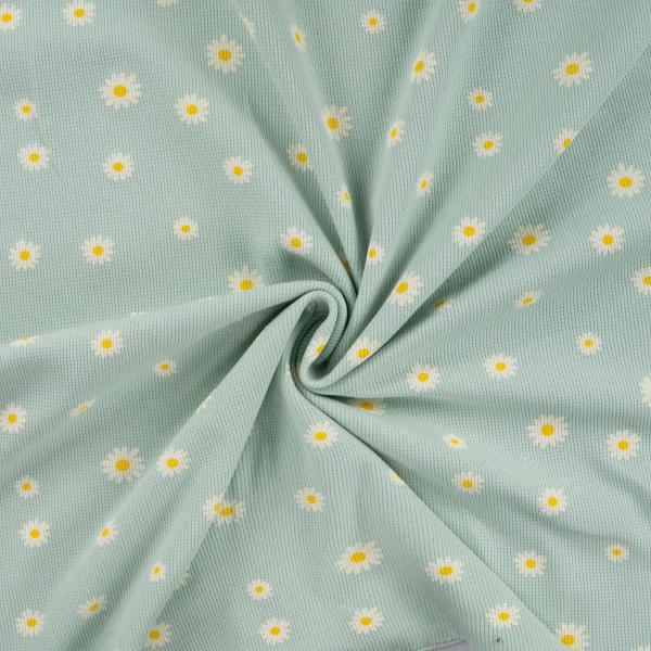 0,5 MTR. ♥ WAFFEL STRICKJERSEY - DAISIES DUSTY MINT ♥