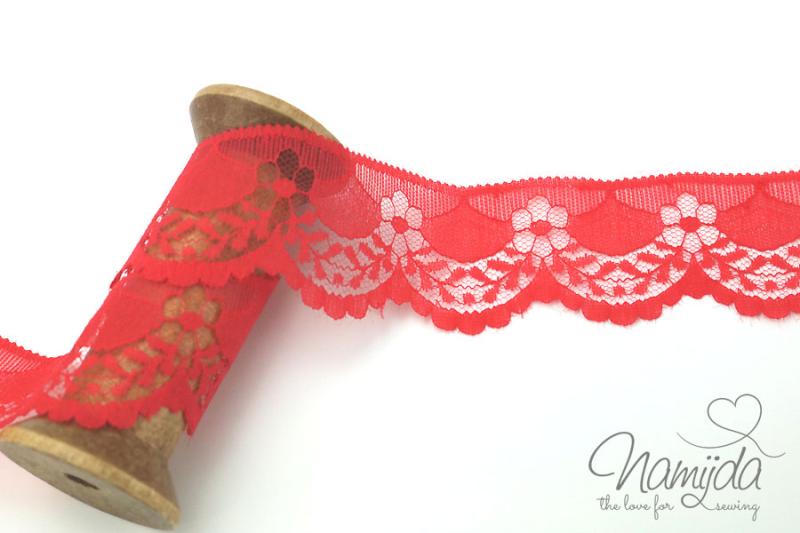 1 MTR. ♥  SPITZENBORTE FLEUR - ROT - 4cm ♥