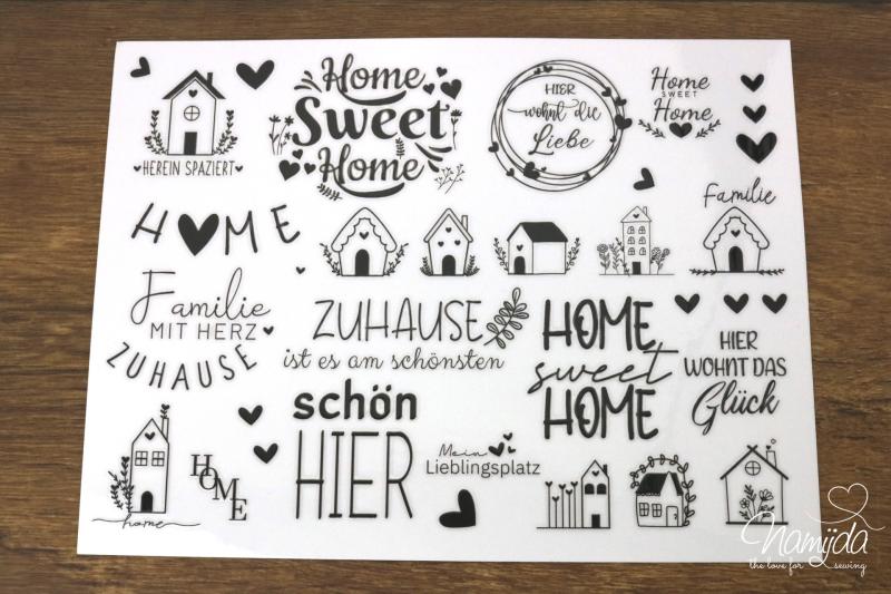 1 BOGEN - RUB-ON STICKER  ♥ HOME SWEET HOME - A5 ♥