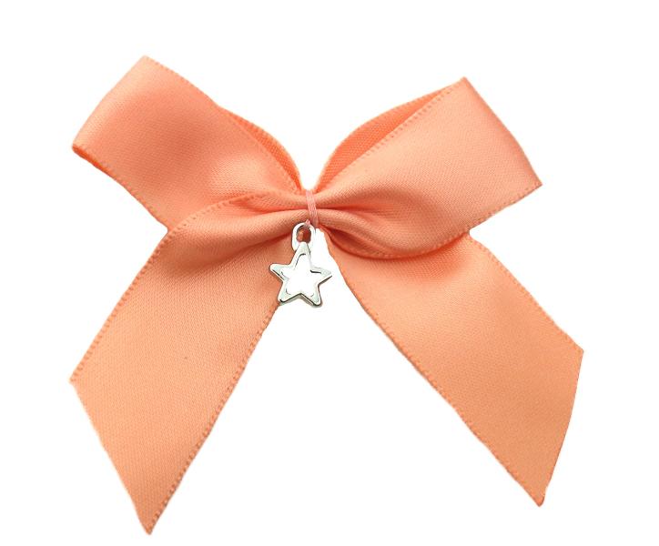 1 Stück - XL SATIN SCHLEIFE APRICOT MIT STERN ANHÄNGER - 6,5cm -