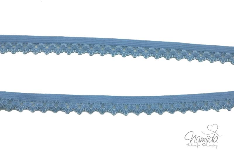 1 MTR. ♥Elastische Spitze mit  Blume - Ziergummi  - JEANS