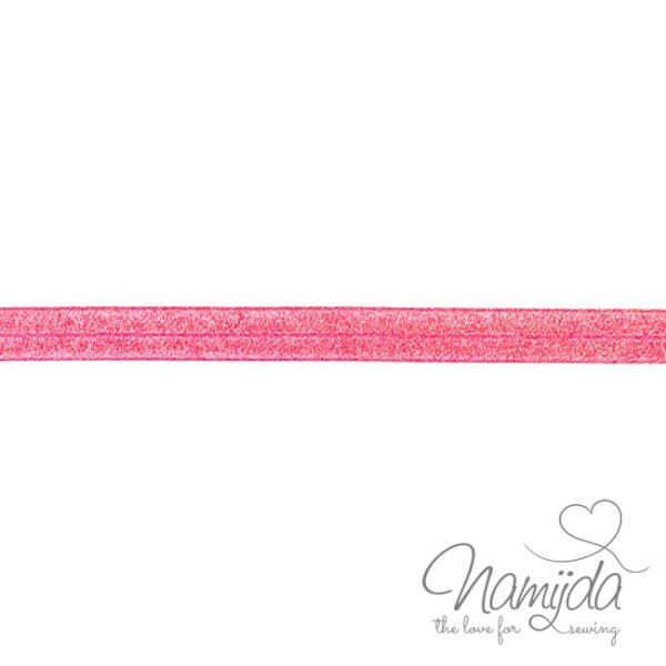 1 MTR. ♥ XL Elastisches Einfassband - GLITTER Fuchsia - Falzgummi 20mm ♥