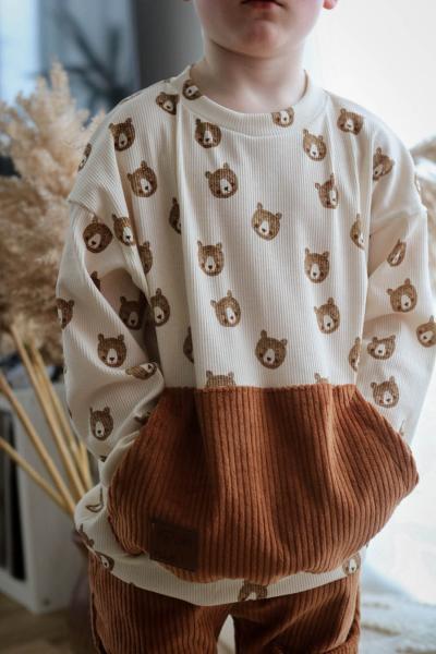 0,5 MTR. ♥ RIPPSTRICK JERSEY  HAPPY BEAR HELLBEIGE ♥