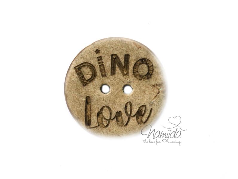 1 Stück ♥ EIGENPRODUKTION KOKOSKNOPF DINO LOVE - HOLZKNOPF - 22 mm ♥