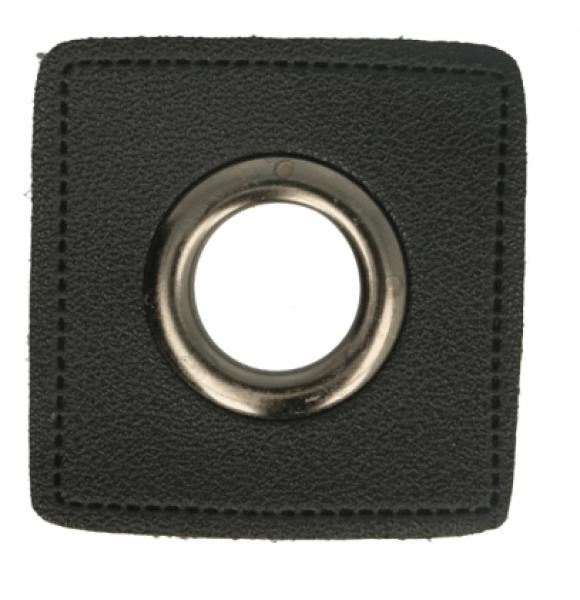 1 STÜCK KuNSTLEDER ÖSEN Patch SCHWARZ - 14mm - NICKEL