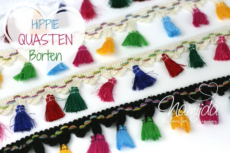 1 MTR. ♥ HIPPIE QUASTE - SCHWARZ - GRüN-PiNK-BLau-RoT ♥