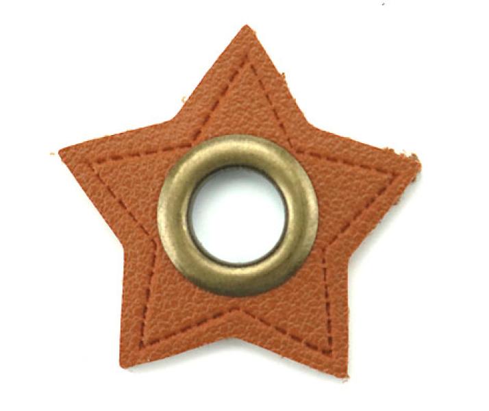 1 STÜCK STERN KuNSTLEDER ÖSEN Patch BRAUN  - 8mm - BRONZE