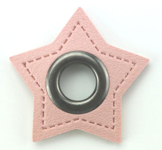 1 STÜCK STERN KuNSTLEDER ÖSEN Patch ROSA  - 11mm - NICKEL