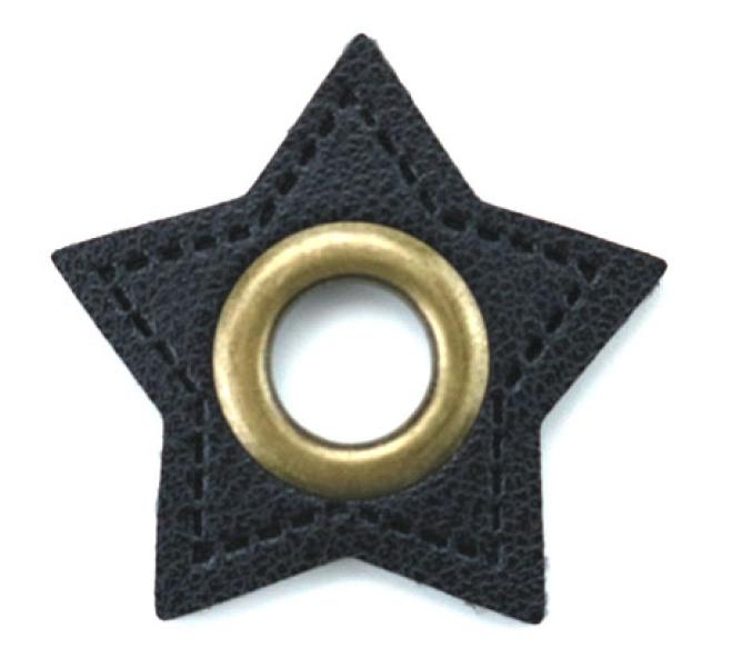 1 STÜCK STERN KuNSTLEDER ÖSEN Patch SCHWARZ  - 11mm - BRONZE