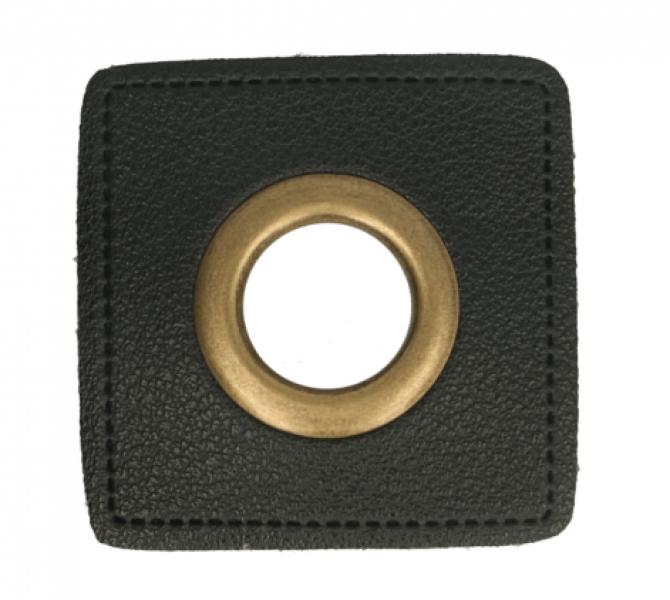 1 STÜCK KuNSTLEDER ÖSEN Patch SCHWARZ - 14mm - BRONZE