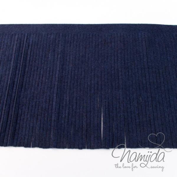 1Mtr. ♥XL Kunstleder Fransenband DUNKELBLAU - 12cm ♥