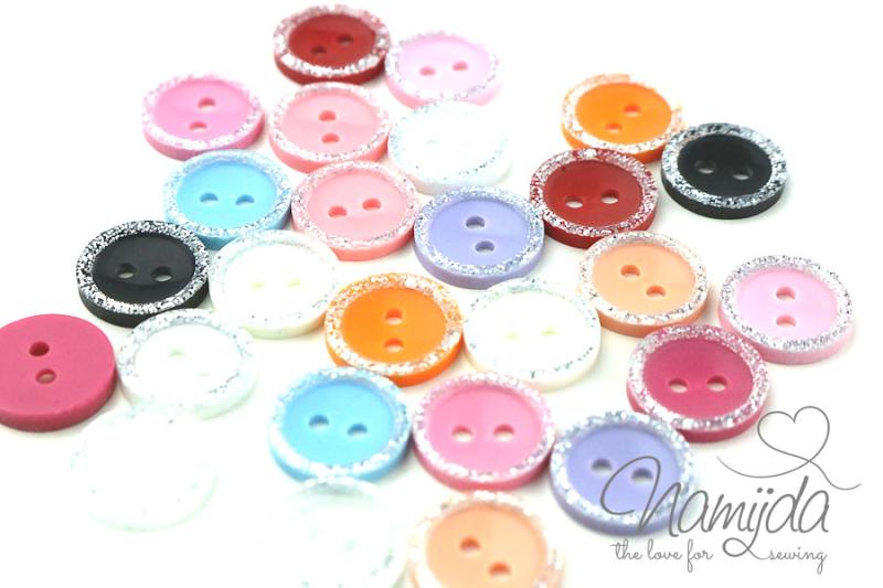 26 Stück ♥ BUNTES GLiTZER KNÖPFCHEN SET - 11mm ♥