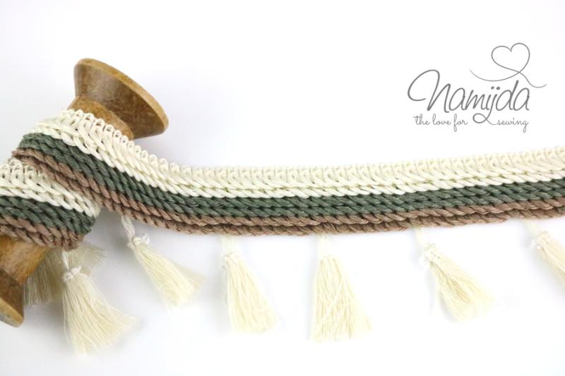 1 MTR. ♥ BOHO QUASTEN LoVE - KHAKI/CREME - 7cm ♥