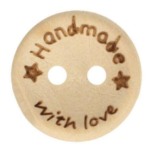 1 Stück HANDMADE WITH LoVE STERN  - HOLZKNOPF - 15mm