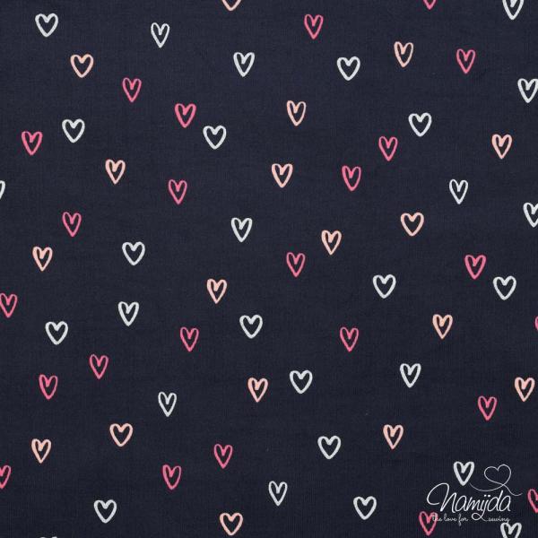 0,5 MTR. ♥ WEICHER FEINCORD GlITZER HEARTS NAVY  ♥