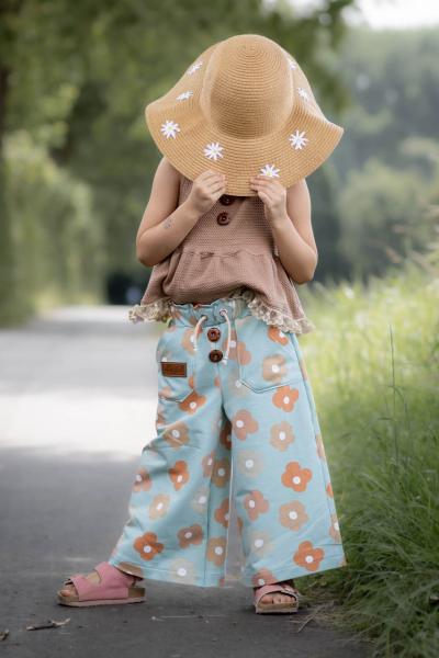 0,5 MTR. ♥ FRENCH TERRY - SOMMERSWEAT DAISY FLOWERS MINT/APRICOT ♥