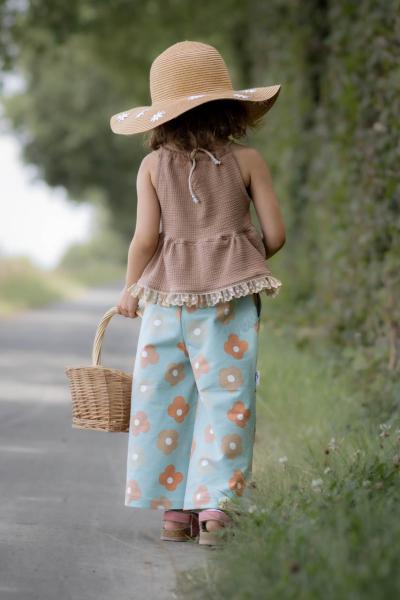 0,5 MTR. ♥ FRENCH TERRY - SOMMERSWEAT DAISY FLOWERS MINT/APRICOT ♥