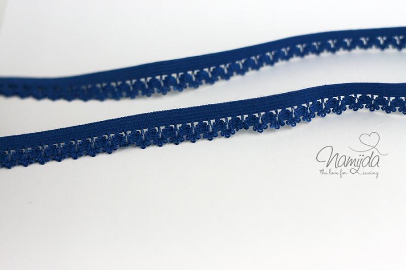 1 MTR. ♥Elastische Spitze mit  Blume - Ziergummi - ROYAL BLAU ♥