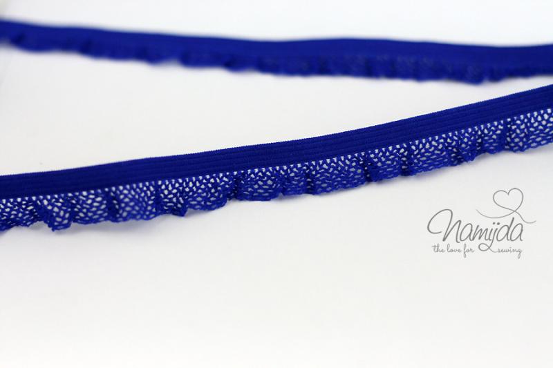 1 MTR. ♥Elastische Spitze mit Netzrüsche - ROYAL BLAU ♥