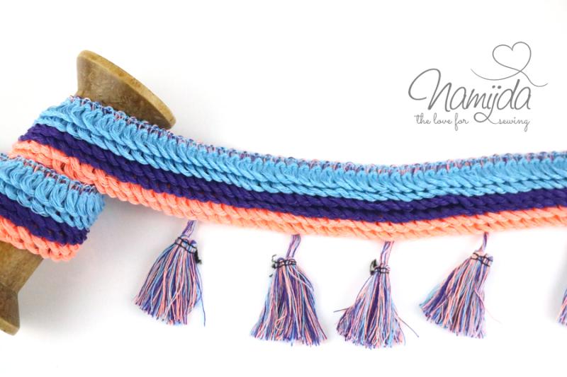 1 MTR. ♥ BOHO QUASTEN LoVE - TüRKIS/LiLA - 7cm ♥