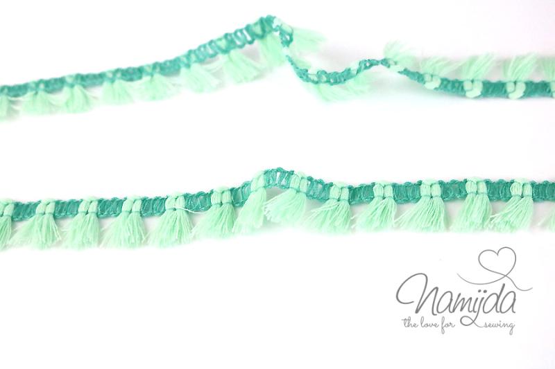 ♥1 Mtr. MiNi Quastenborte MiNT/HeLL MiNT - zweifarbig - 15mm ♥