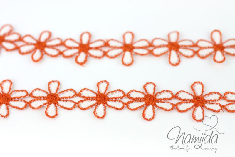 1 MTR. ♥ Gestickte BLumenborte - ORaNGE - 3cm ♥