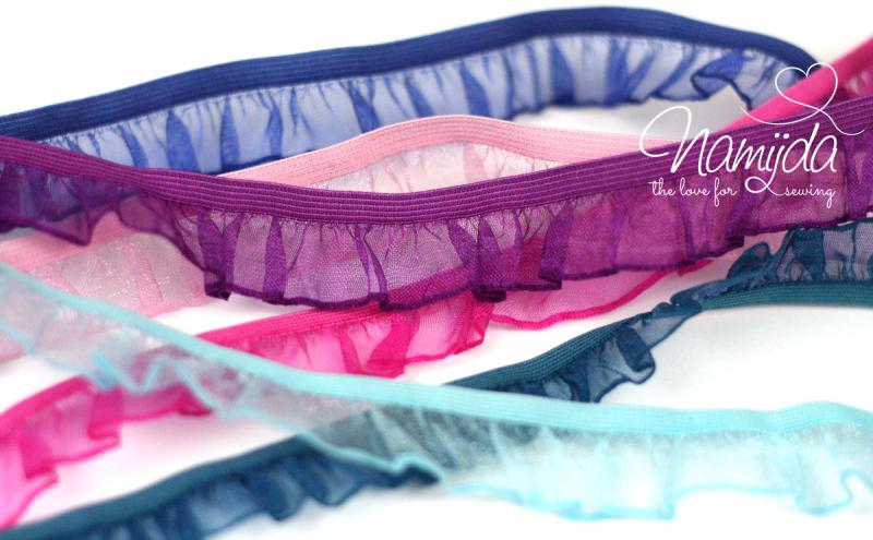 1 MTR. ♥ Elastische Organza Spitze - DUNKELBlau - 19mm - Rüschenband  ♥