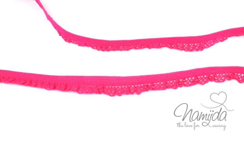 1 MTR. ♥Elastische Spitze mit Netzrüsche - Pink ♥