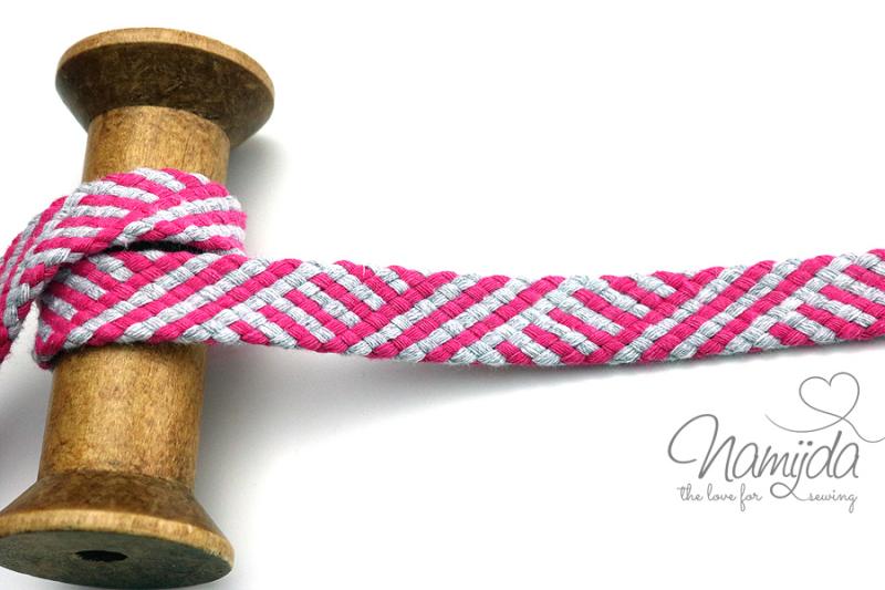 1 MTR. KORDEL Flach - PINK STRIPES - 1,8cm