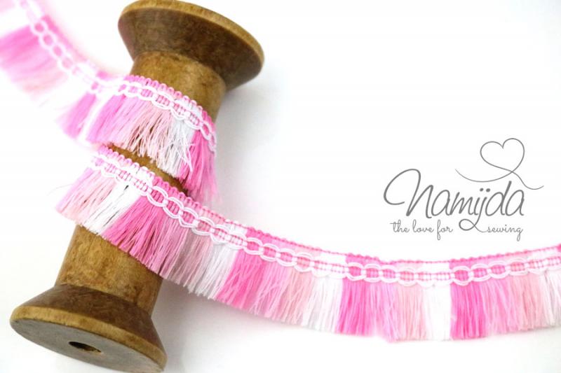 1 Mtr. MULTICOLOUR Fransenborte ROSA - 21mm