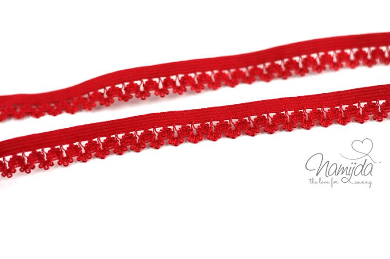 1 MTR. ♥Elastische Spitze mit Blume - Ziergummi Rot ♥