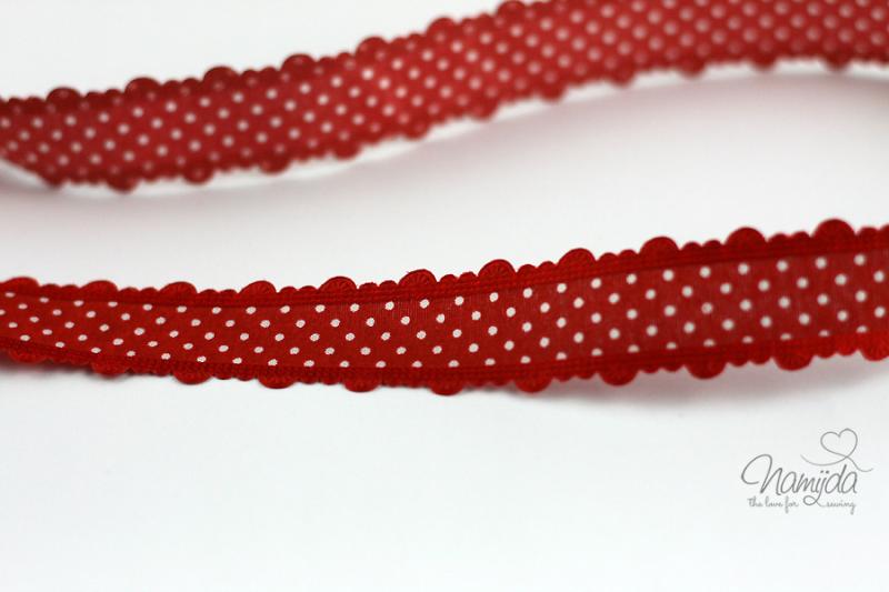 1Mtr. ♥DekoBand mit Spitze - gepunktet - Rot - 2,5cm♥