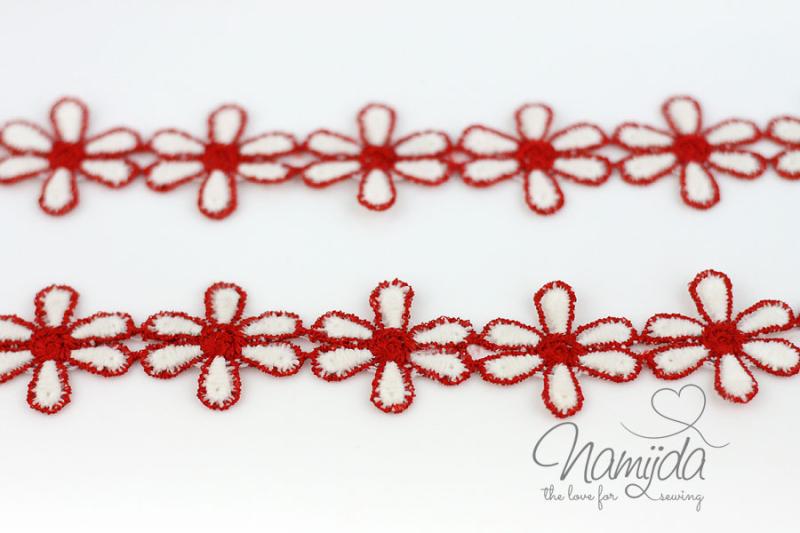 1 MTR. ♥ Gestickte BLumenborte - RoT - 3cm ♥