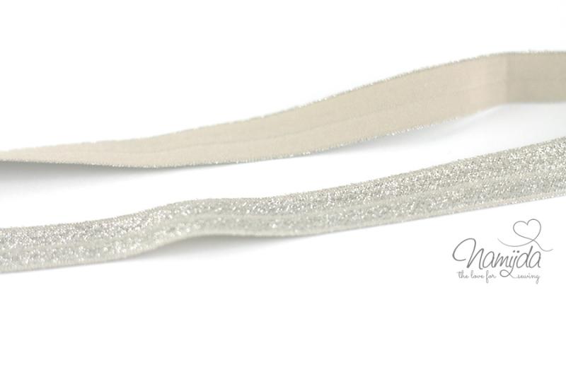 1 MTR. ♥ Elastisches Einfassband - GLITTER Creme - Falzgummi ♥