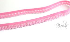 1 MTR. ♥Elastische Spitze mit Blume - Ziergummi Rosa ♥